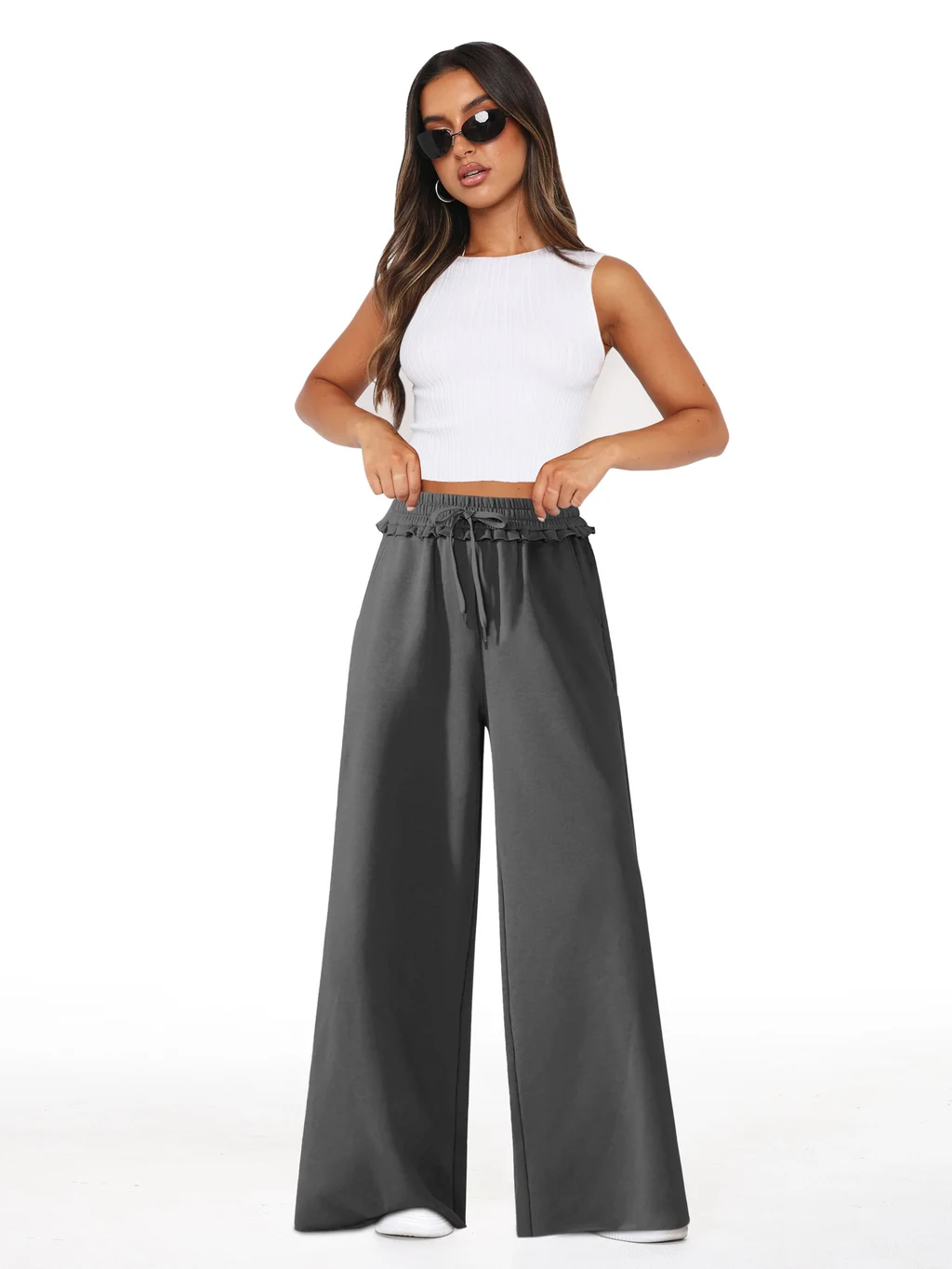 Versatile Pocket Straight Wide-leg Pants - Dark Gray