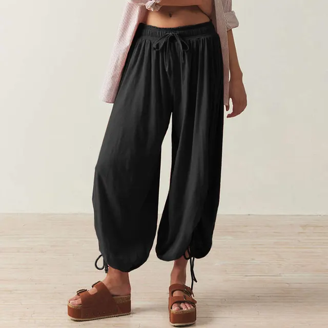Drawstring Versatile Casual Comfortable Bloomers Black - Shop at LoveMi
