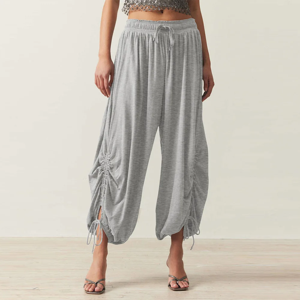 Drawstring Versatile Casual Comfortable Bloomers - Shallow Flower Ash