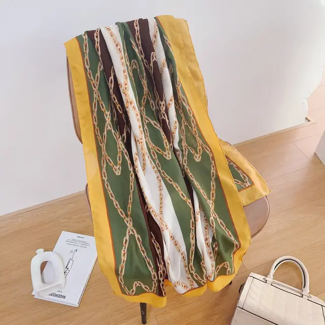 Printed Cotton And Linen Scarf Warm Outer Shawl Gold Chain Green - Shop at LoveMi