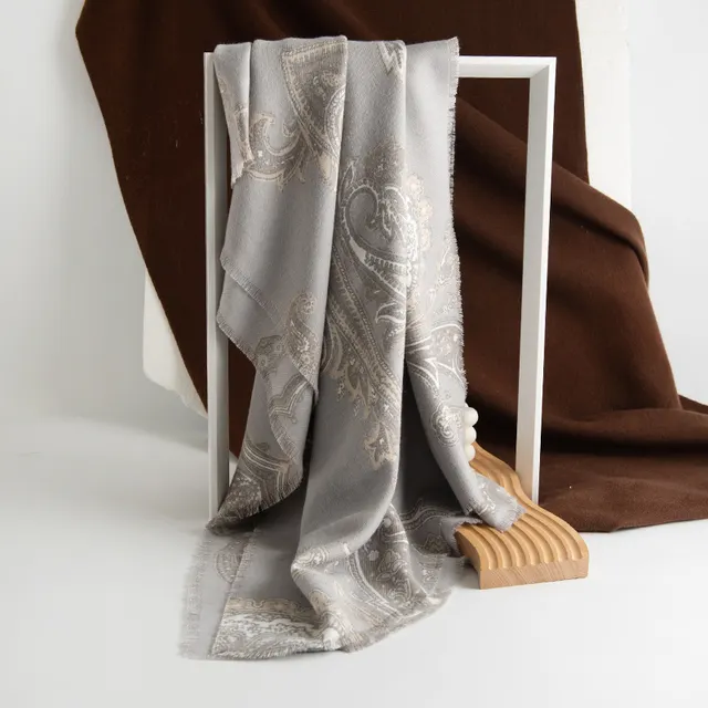 Ethnic Style Paisley Printing Artificial Cashmere Scarf Light Gray - Shop at LoveMi