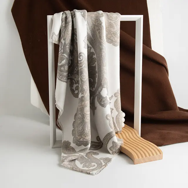 Ethnic Style Paisley Printing Artificial Cashmere Scarf White - Shop at LoveMi