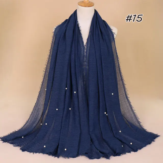 Women's Cotton And Linen Crumpled Monochrome Scarf 15Color Navy Blue - Shop at LoveMi