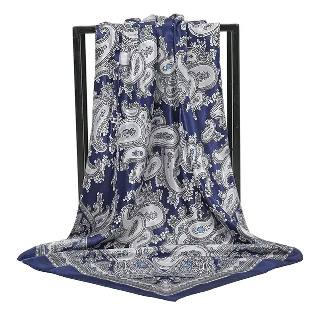 Paisley Printed 90 Square Scarf Retro Fashion Shawl 1 Navy Blue - Shop at LoveMi