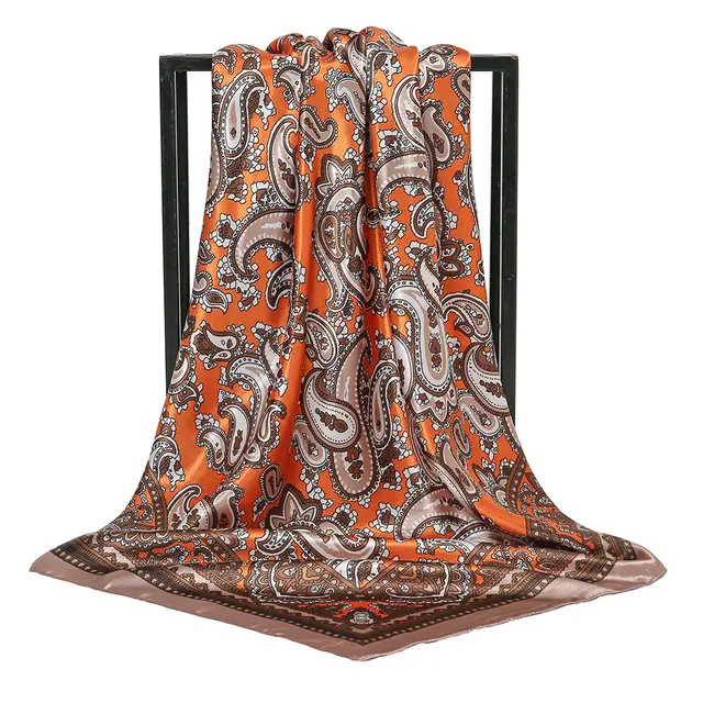 Paisley Printed 90 Square Scarf Retro Fashion Shawl 3 Brown - Shop at LoveMi