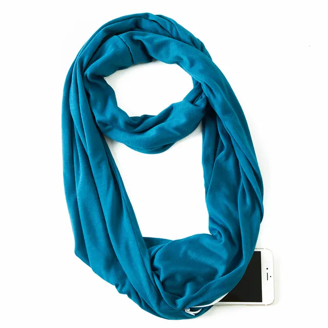 Creative Scarf Women's Solid Color Jersey Storage Zipper Pocket Scarf No 4 Deep Blue - Shop at LoveMi