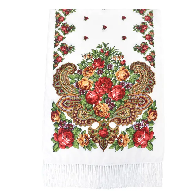 Printed Tassel Long Scarf Travel Ethnic Style Shawl White - Shop at LoveMi