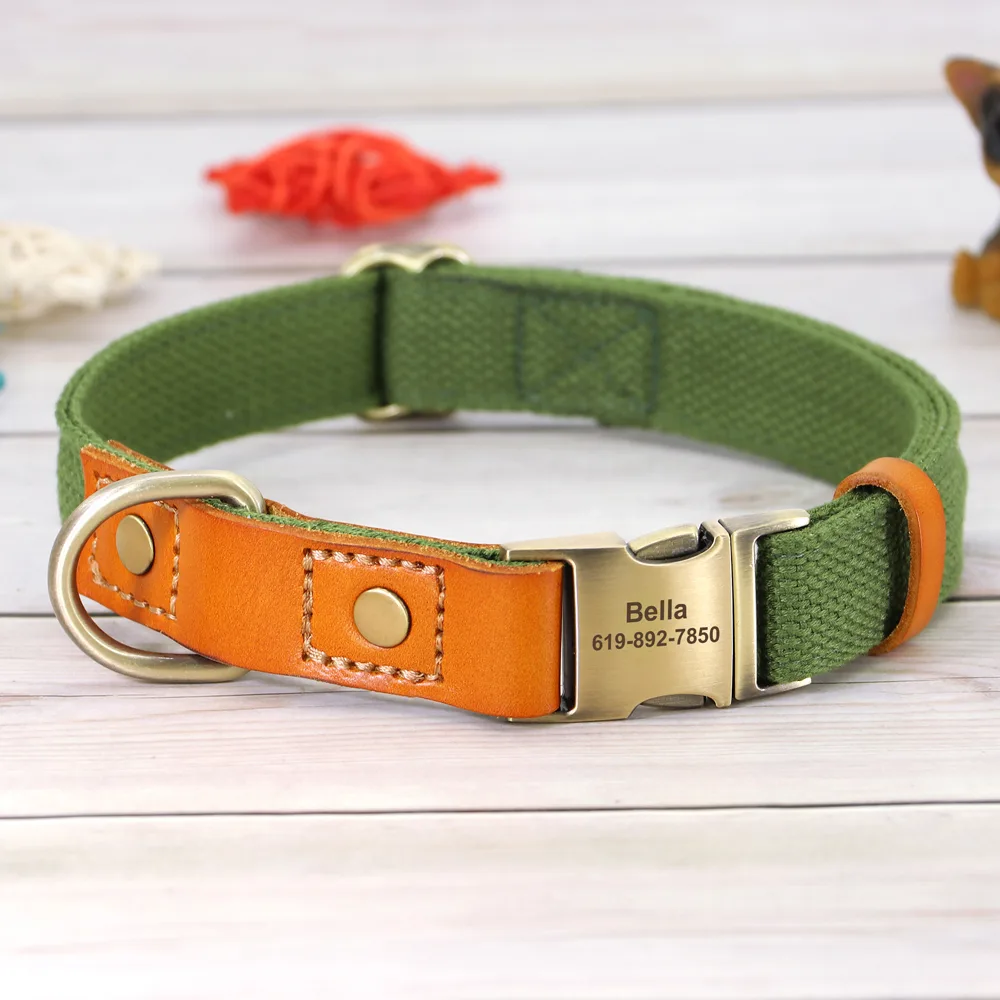 Cowhide Pet Collar Anti Lettering Lost Dog Army Green - Shop at LoveMi