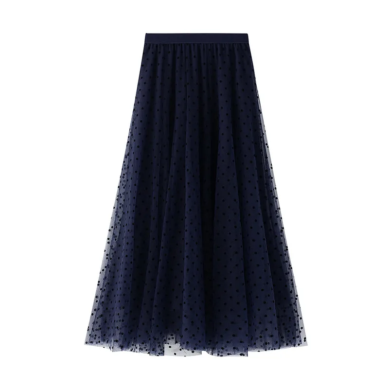 Slimming Cover Dot Mesh A Line Fishtail Skirt Black - Shop at LoveMi