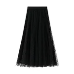 Slimming Cover Dot Mesh A- Line Fishtail Skirt - Black