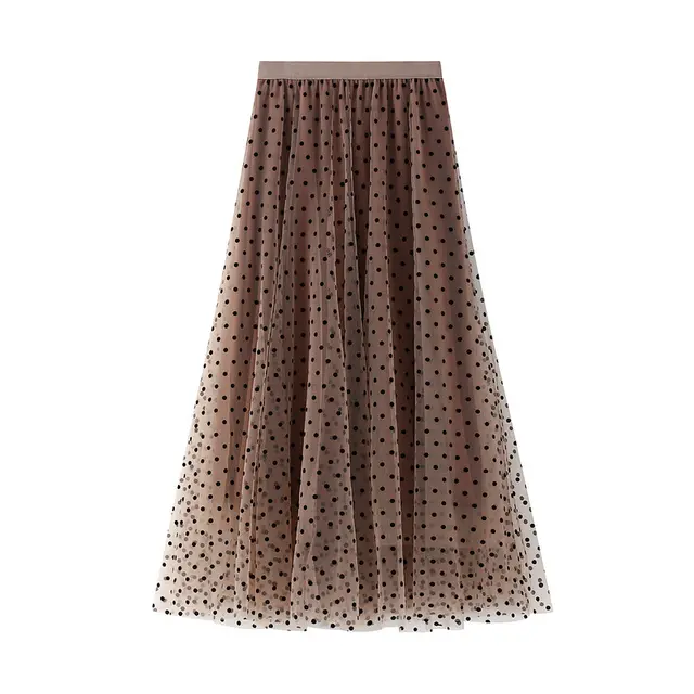 Slimming Cover Dot Mesh A Line Fishtail Skirt Khaki - Shop at LoveMi