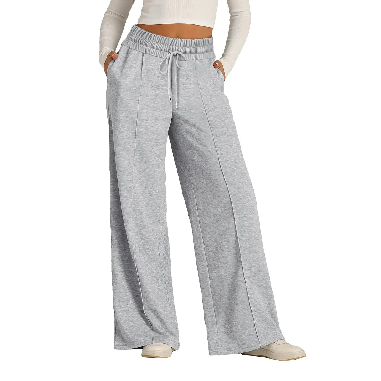 Women's High Waist Wide Leg Sweatpants Mid-line Sports - White