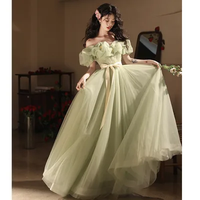 Off shoulder Evening High end Affordable Luxury Niche Dress Fruit Green - Shop at LoveMi