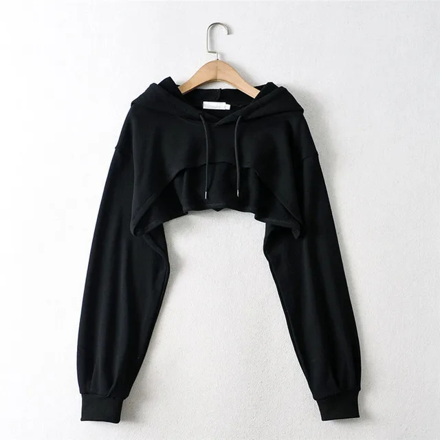 Ins Irregular With Personality Cropped Long sleeved Top Black - Shop at LoveMi
