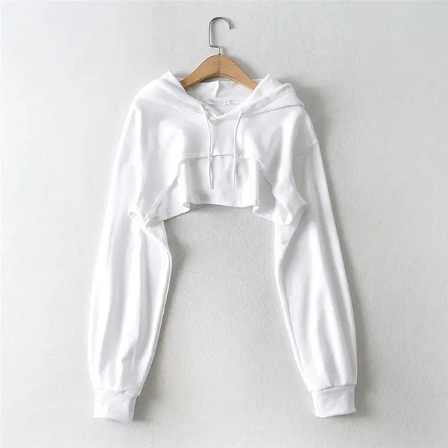 Ins Irregular With Personality Cropped Long sleeved Top White - Shop at LoveMi