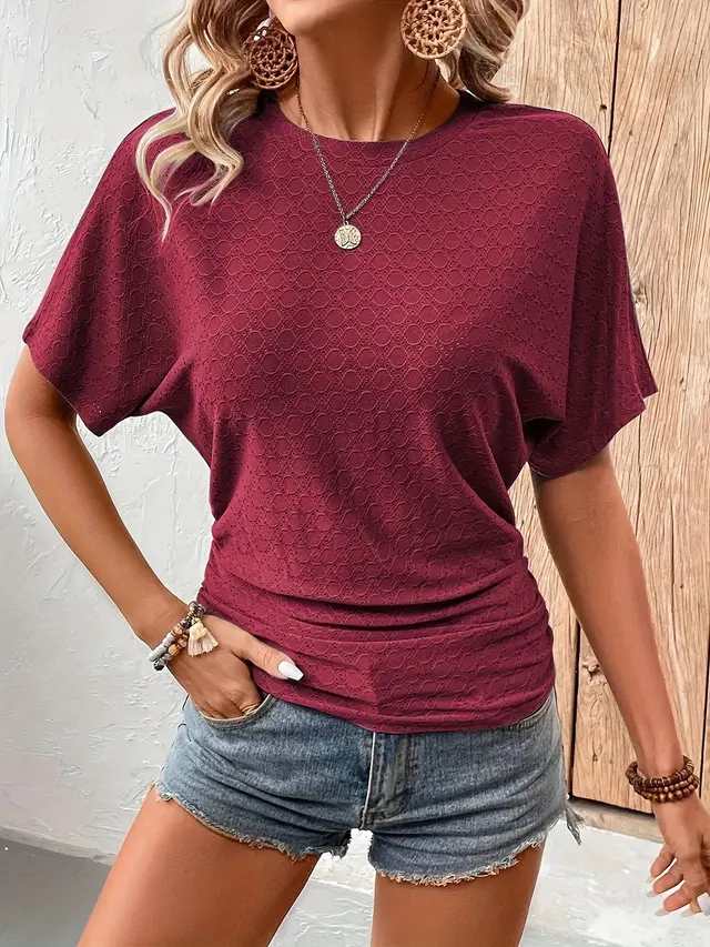 Elegant Solid Color Knitted Jacquard Women's Top Red - Shop at LoveMi