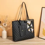 Tote Bag Large Capacity Women's Diamond Plaid Portable - Black