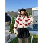 New Knitting Needle Sweater Thick Knitted Cardigan Three-dimensional Rose Flower Sweet Coat For Women - Red
