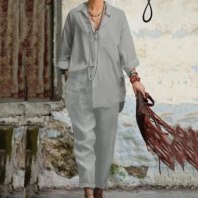 Women's Fashion Solid Color Casual Suit Button Light Gray - Shop at LoveMi
