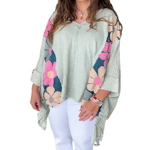 Fashion Floral Patchwork Long Sleeve Green - Shop at LoveMi