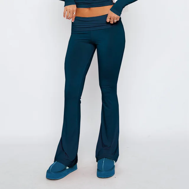 Fashion Slimming Solid Color Blouse And Pants Women Dark Blue - Shop at LoveMi