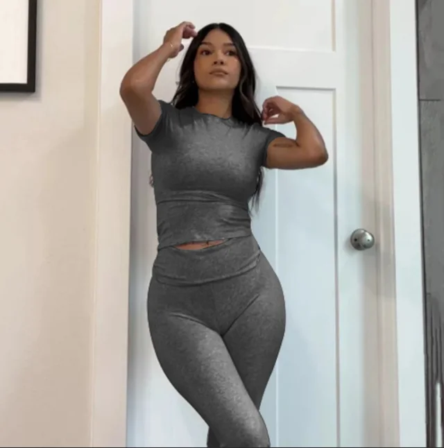 Fashion Slimming Solid Color Blouse And Pants Women Dark Gray Suit Short Sleeve - Shop at LoveMi