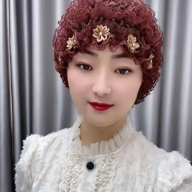 Four Seasons Little Flower Toque Cover Gray Hair Cap Lace Brown Flower Hat - Shop at LoveMi