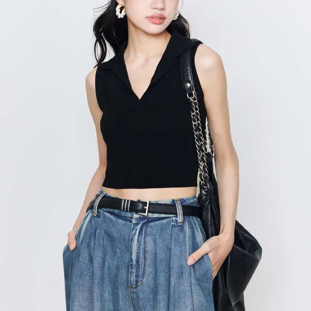 Ice Silk Sleeveless Knitted Vest Top For Women Black - Shop at LoveMi