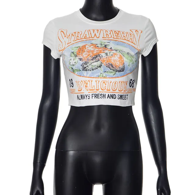 Women's Printed Short sleeved Casual T shirt Top White - Shop at LoveMi