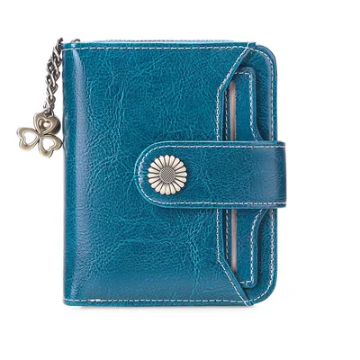 Oil Wax Genuine Leather Lady's Wallet European And American Style Blue - Shop at LoveMi