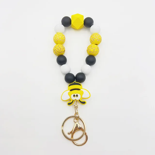 Silicone Wooden Beads Bracelet Keychain Bee K269 - Shop at LoveMi