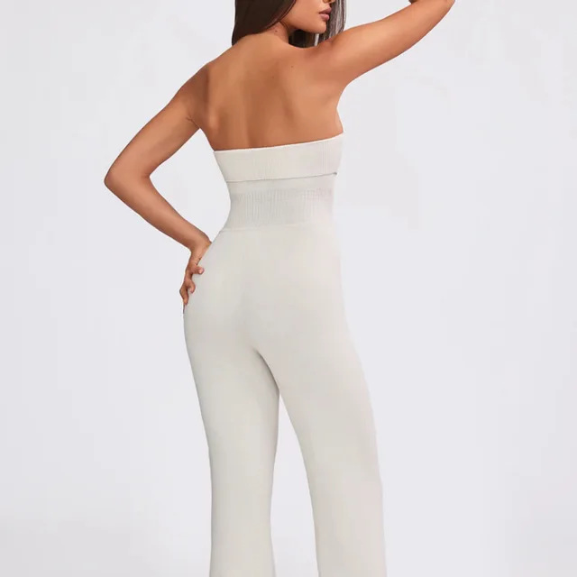 Backless Knitted Tube Top Jumpsuit Women's Fashion Ivory White - Shop at LoveMi