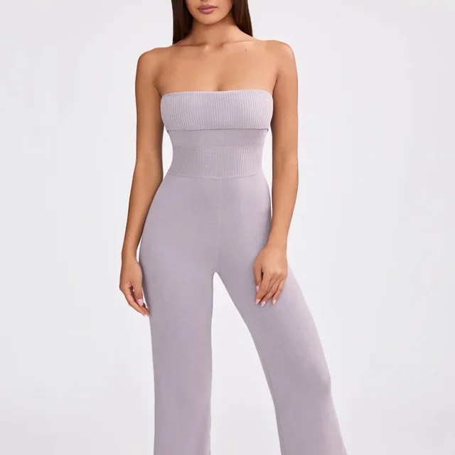 Backless Knitted Tube Top Jumpsuit Women's Fashion Light Purple - Shop at LoveMi
