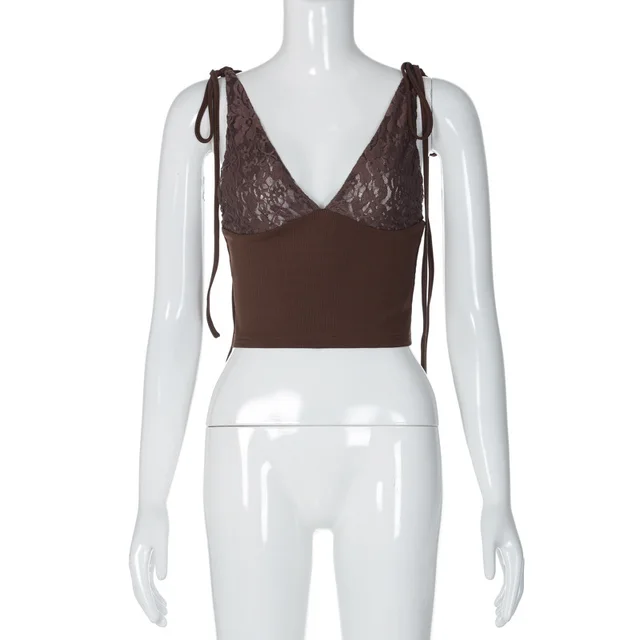 Street Hipster Slim Slimming Micro elastic Solid Color Short Camisole Brown - Shop at LoveMi