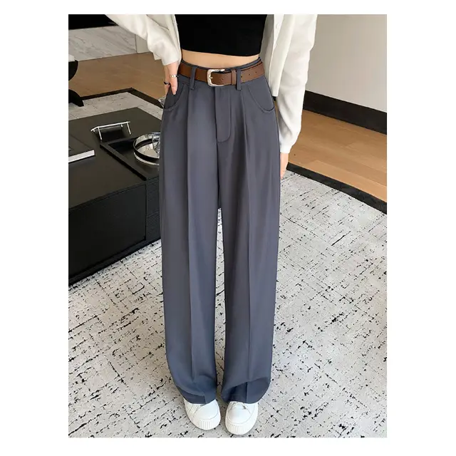 New High Waist Drooping Suit Pants Women Gray - Shop at LoveMi
