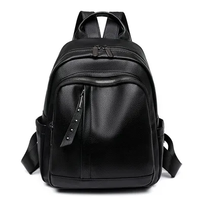 Light Luxury High grade Backpack Women's Backpack PU Soft Leather Fashion Simple Waterproof Large Capacity Travel Bag Black - Shop at LoveMi