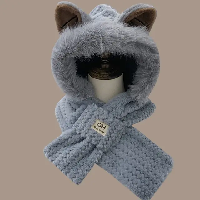 Autumn And Winter Cute Furry Fox Ear Hat Gray - Shop at LoveMi