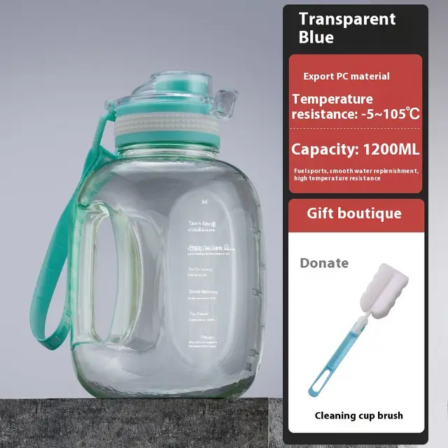 Large Capacity Food Grade PC Sports Water Cup Transparent Cyan 1200Ml - Shop at LoveMi
