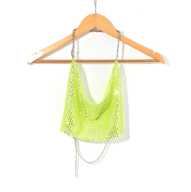 Camisole Women Backless Rhinestone Midriff baring Top Women Fluorescent Green - Shop at LoveMi