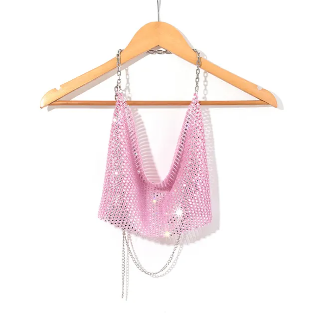 Camisole Women Backless Rhinestone Midriff baring Top Women Pink - Shop at LoveMi