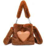 Women Fluffy Shoulder Bag Top-handle Bag Female Autumn Winter Handbag Plush Tote Girls Fashion Shopping Bags Handbags For Women - Brown