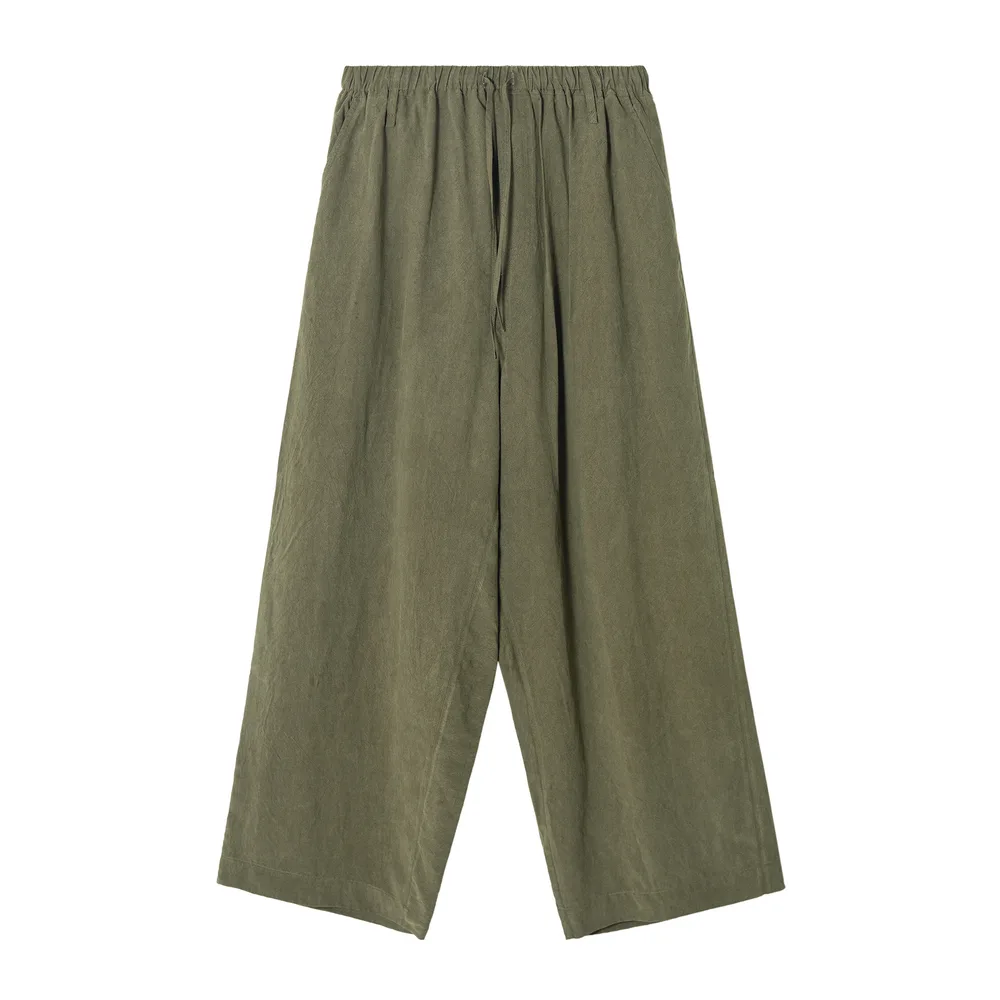 Design Elastic Waist Stone Washed Tencel Matte Casual Trousers Army Green - Shop at LoveMi