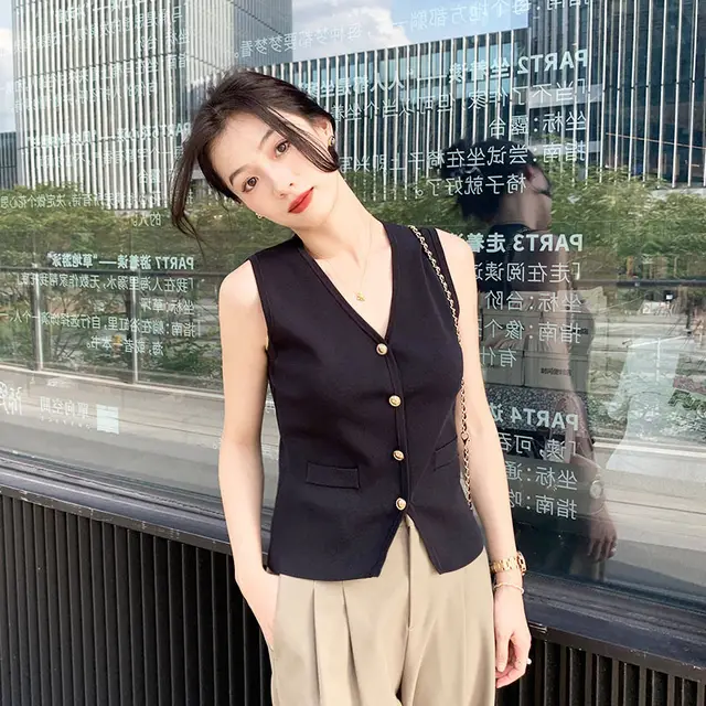Summer New Women's Clothing Casual V neck Suit Vest Black - Shop at LoveMi