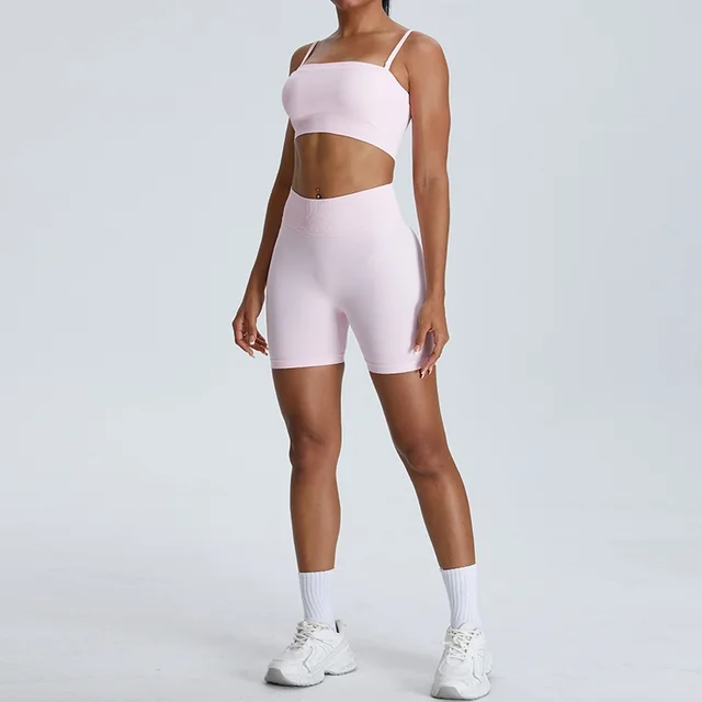 Seamless Dopamine Peach Exercise Suit Pink Bra Shorts - Shop at LoveMi