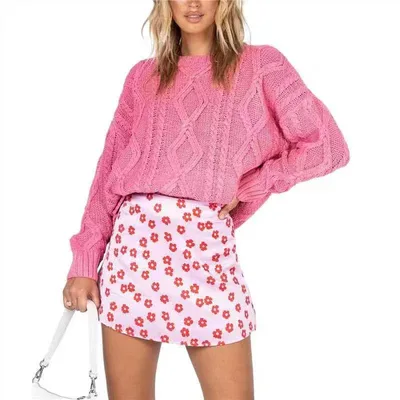 Women's Fashionable And Comfortable Woolen Round Neck Sweater Peach L - Shop at LoveMi