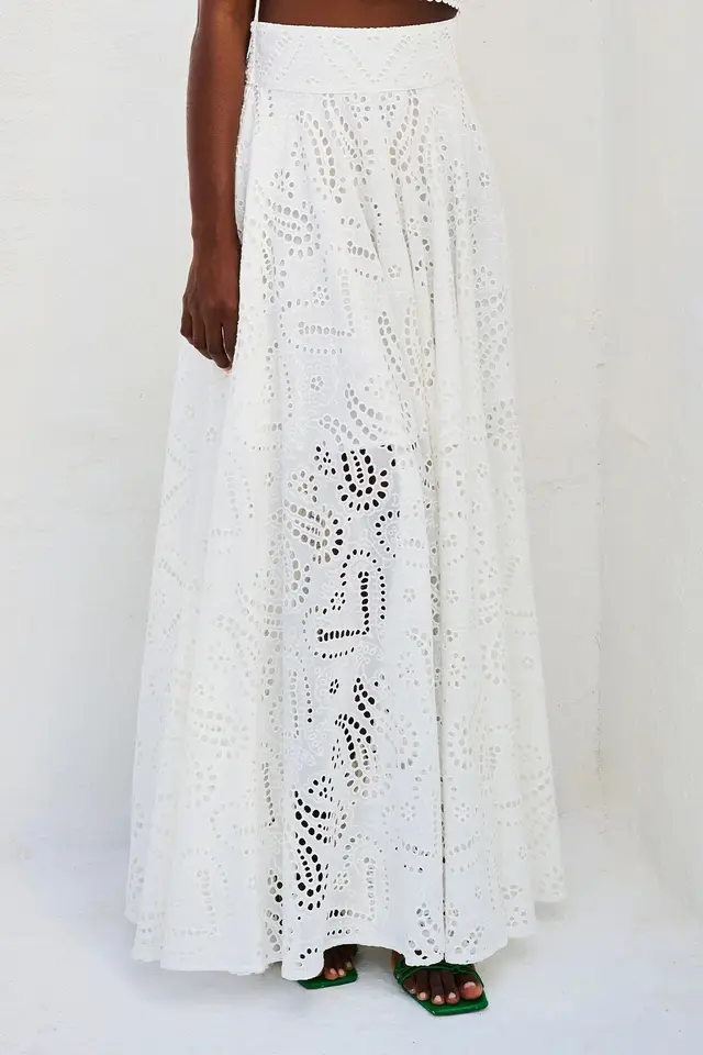 Women's Clothing Elegance Sleeveless Embroidery Lace Long Dress Holiday Suit Two piece Set White Skirt - Shop at LoveMi