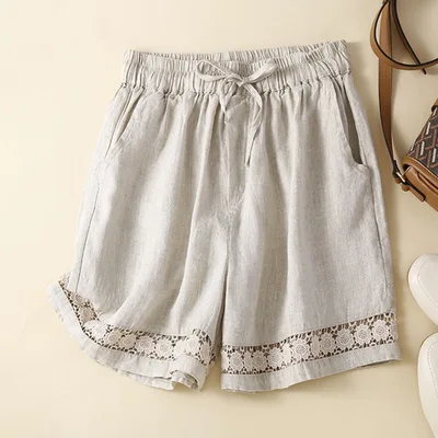 Summer Thin Linen Shorts For Women Hemp Color 3Xl - Shop at LoveMi