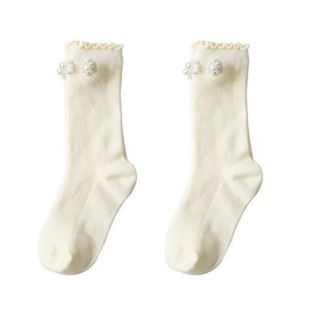 Pearl Girls' Socks Cute Japanese Style Children's Tube Socks White Three Pearls - Shop at LoveMi