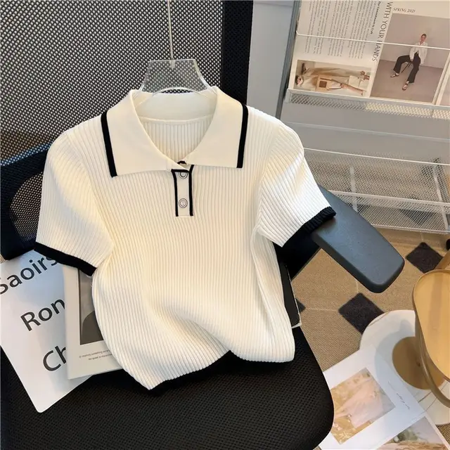 New Slim fit Ice Silk Shoulder Short sleeved T shirt For Women White - Shop at LoveMi