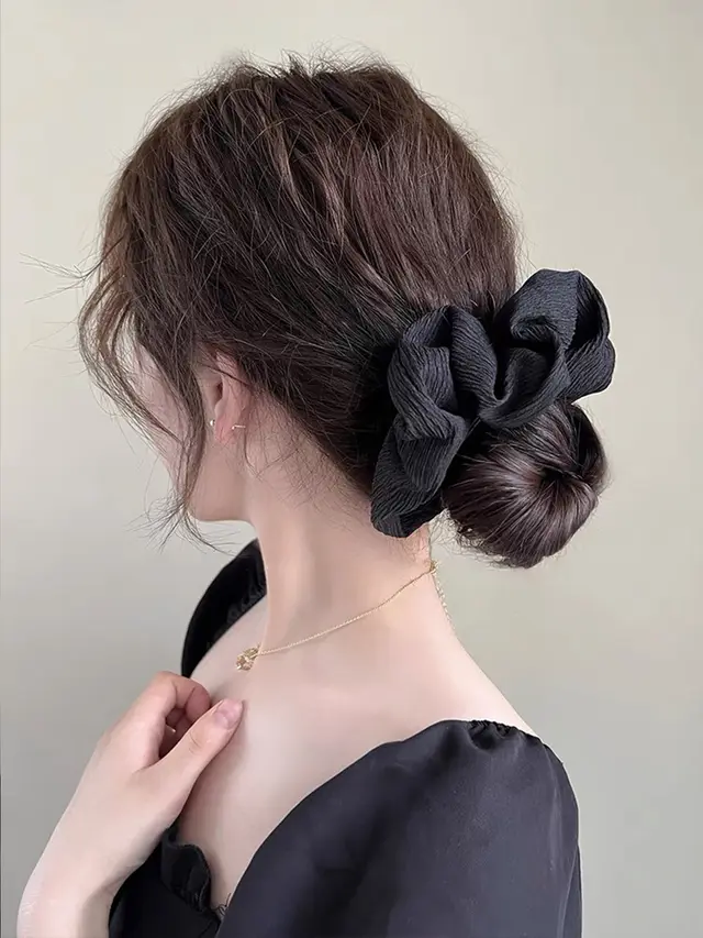 Simple Pleated Hair Band Korean Style Coffee Color Series Black - Shop at LoveMi